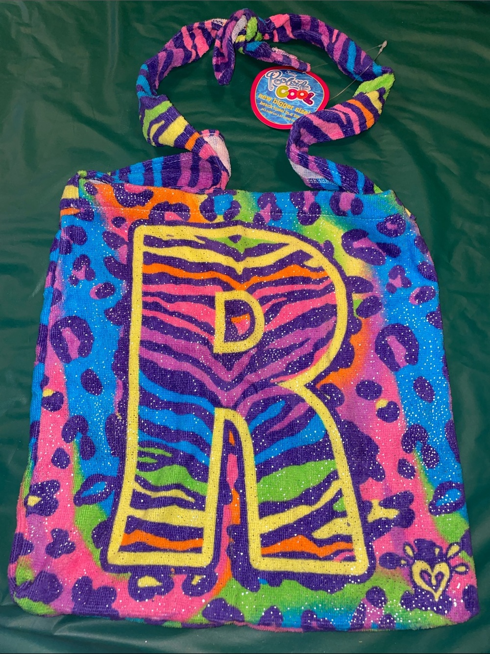 Justice Rainbow Glitter Tote Bag with Bold 'R' Initial